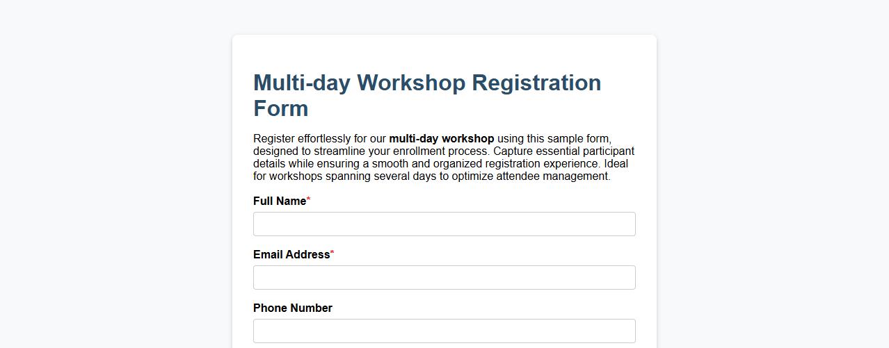 Multi-day workshop registration form sample image preview