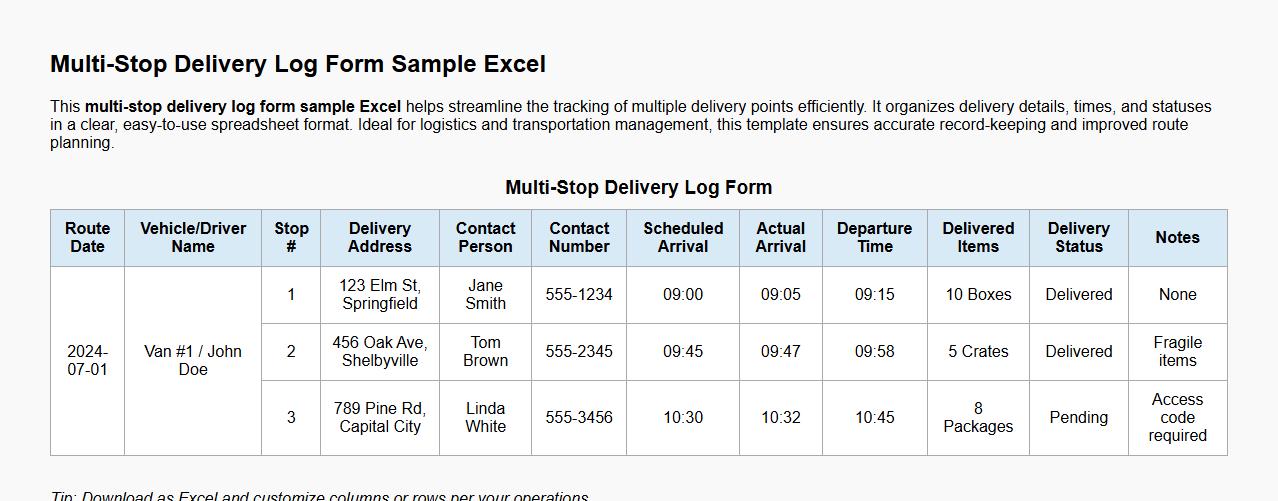 multi-stop delivery log form sample excel image preview