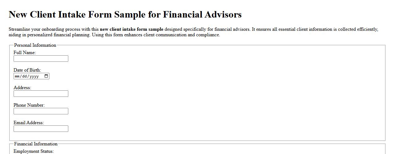 New client intake form sample for financial advisors image preview