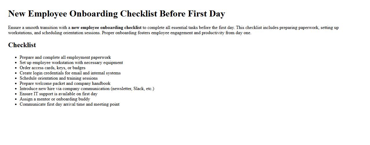 New employee onboarding checklist before first day image preview