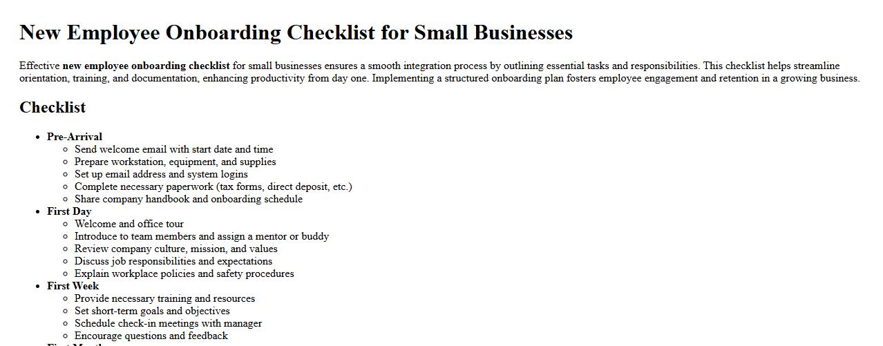 New employee onboarding checklist for small businesses image preview