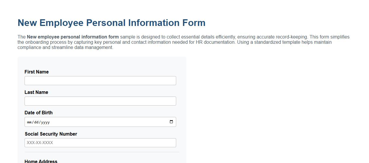 New employee personal information form sample image preview