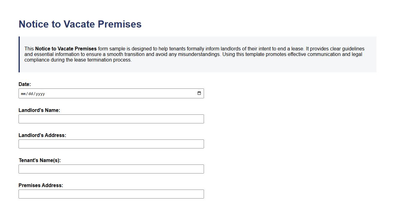 Notice to vacate premises form sample for end of lease image preview