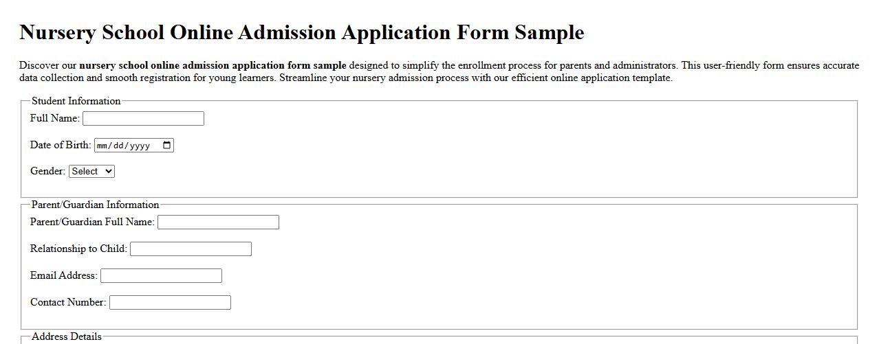 Nursery school online admission application form sample image preview