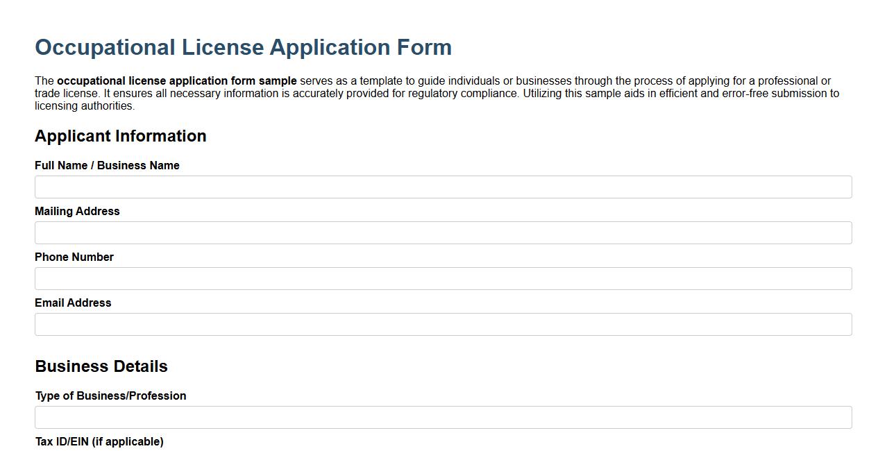 occupational license application form sample image preview