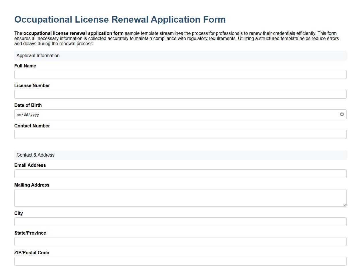 Occupational license renewal application form sample template image preview