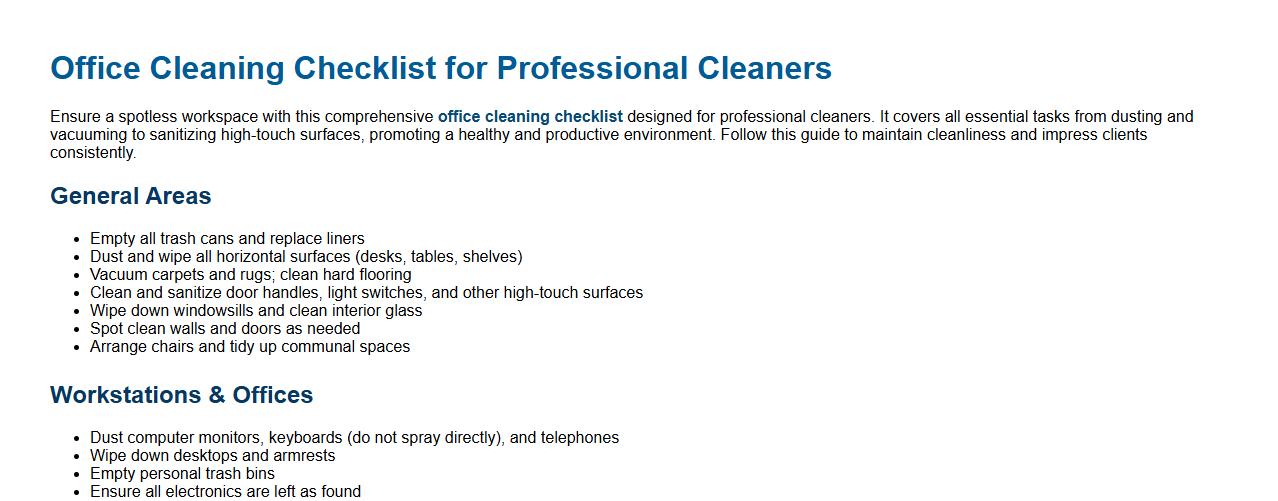office cleaning checklist for professional cleaners image preview