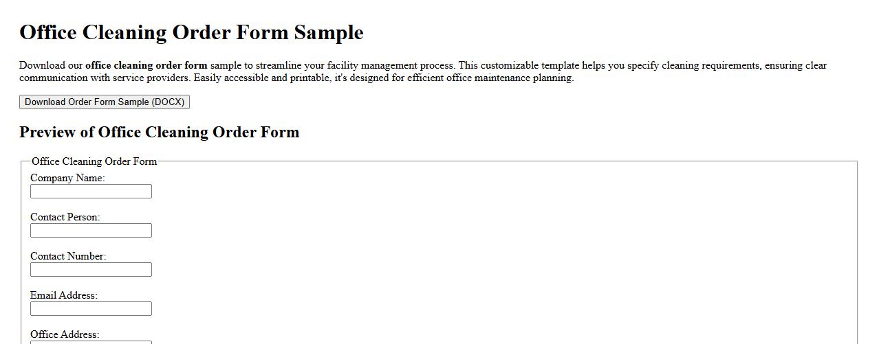 office cleaning order form sample downloadable image preview