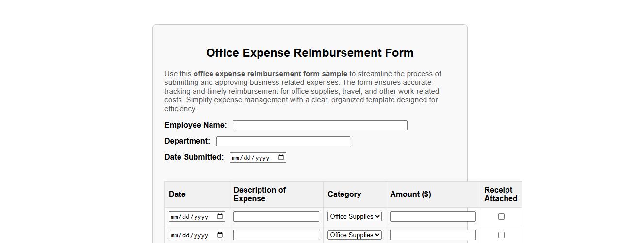 office expense reimbursement form sample image preview