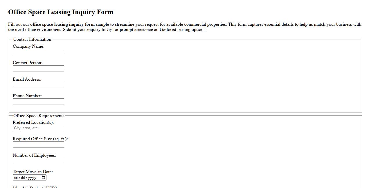 office space leasing inquiry form sample image preview