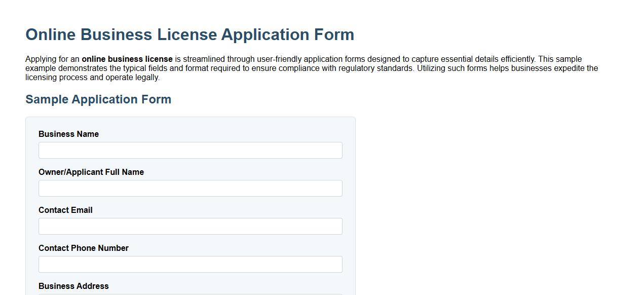 online business license application form sample example image preview