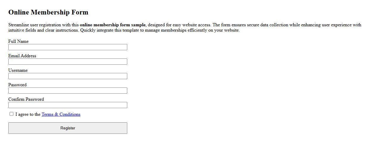 Online membership form sample for website access image preview