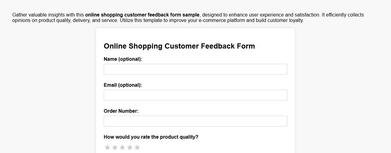 online shopping customer feedback form sample image preview