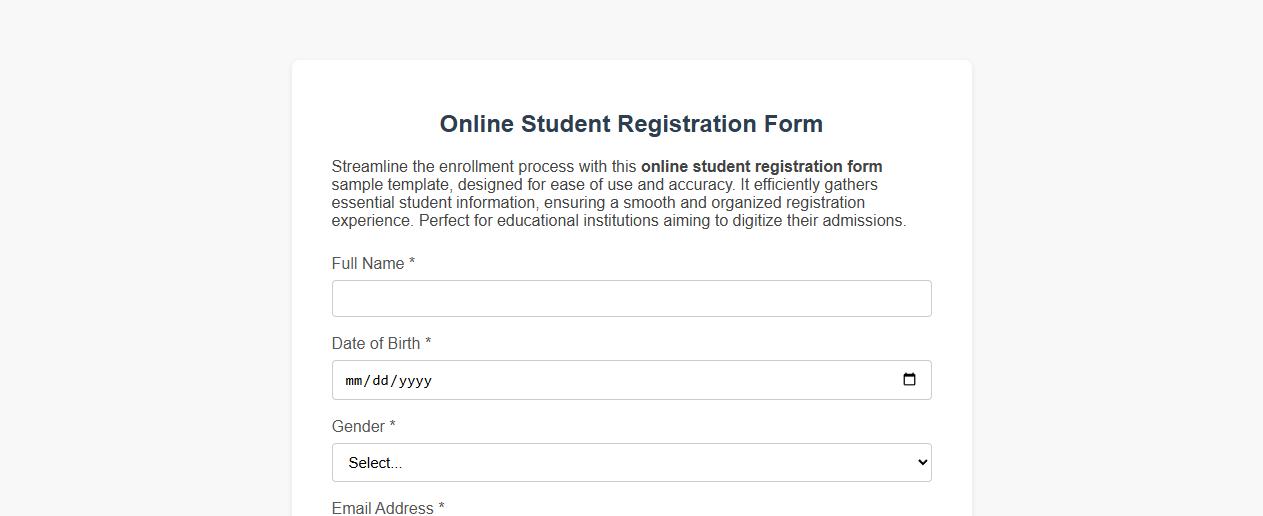 Online student registration form sample template image preview