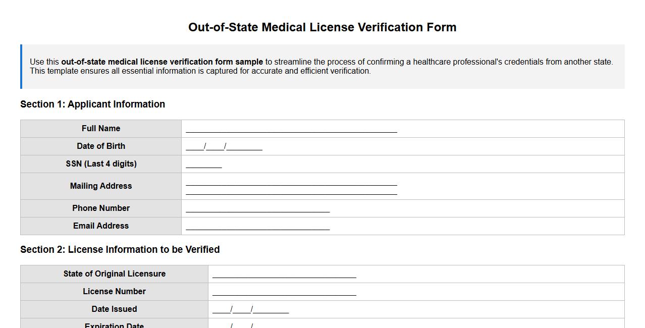 out-of-state medical license verification form sample image preview