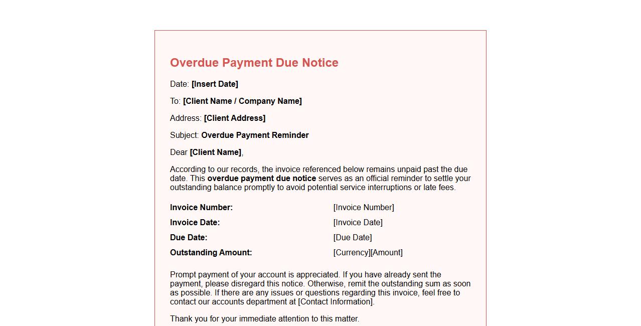 Overdue payment due notice form sample image preview