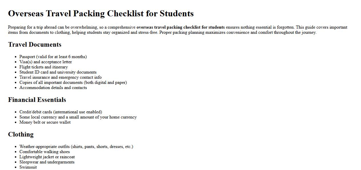overseas travel packing checklist for students image preview