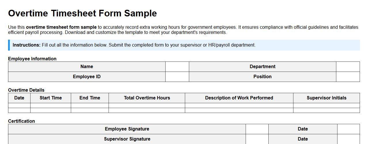 overtime timesheet form sample for government employees image preview