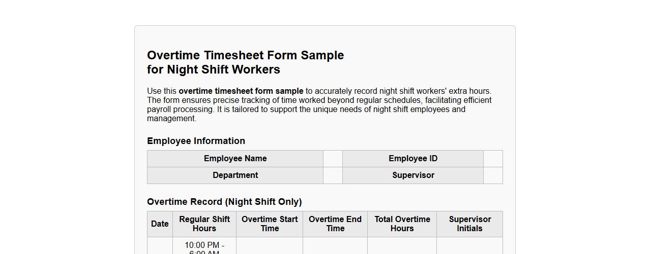 overtime timesheet form sample for night shift workers image preview