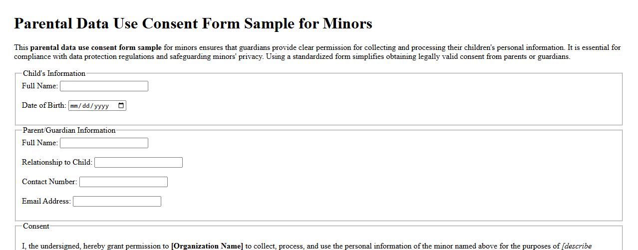 parental data use consent form sample for minors image preview