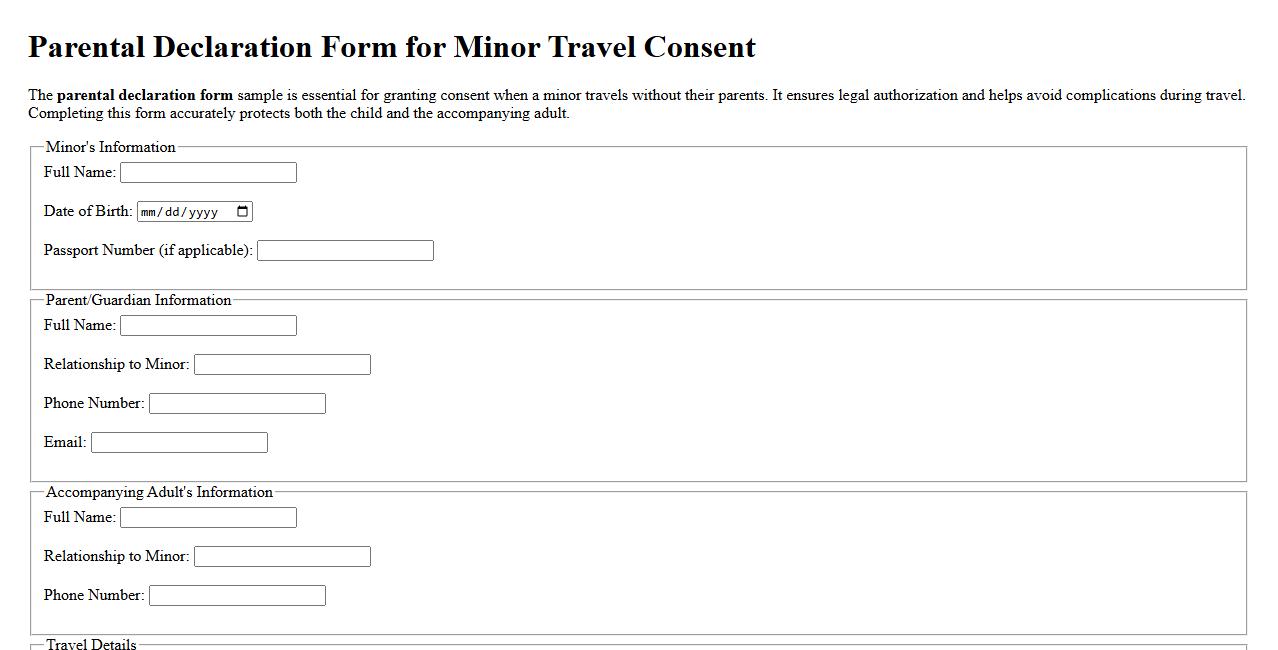Parental declaration form sample for minor travel consent image preview