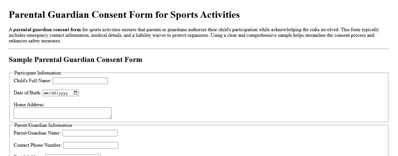 parental guardian consent form sample for sports activities image preview