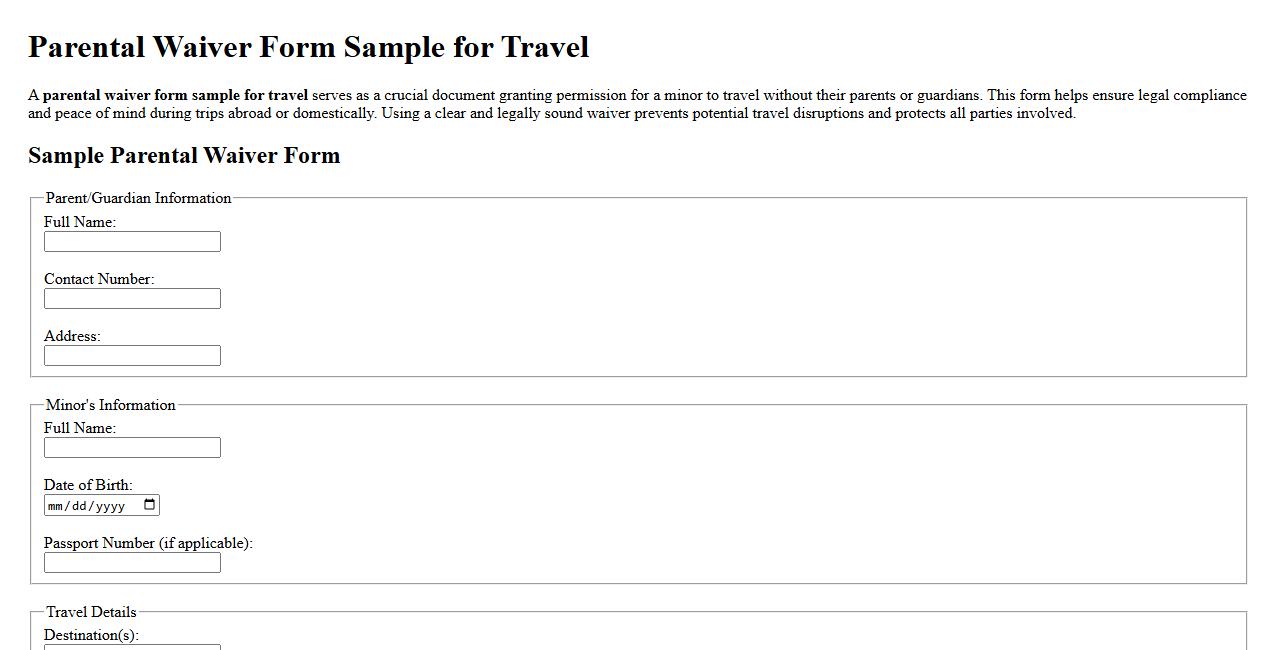 Parental waiver form sample for travel image preview