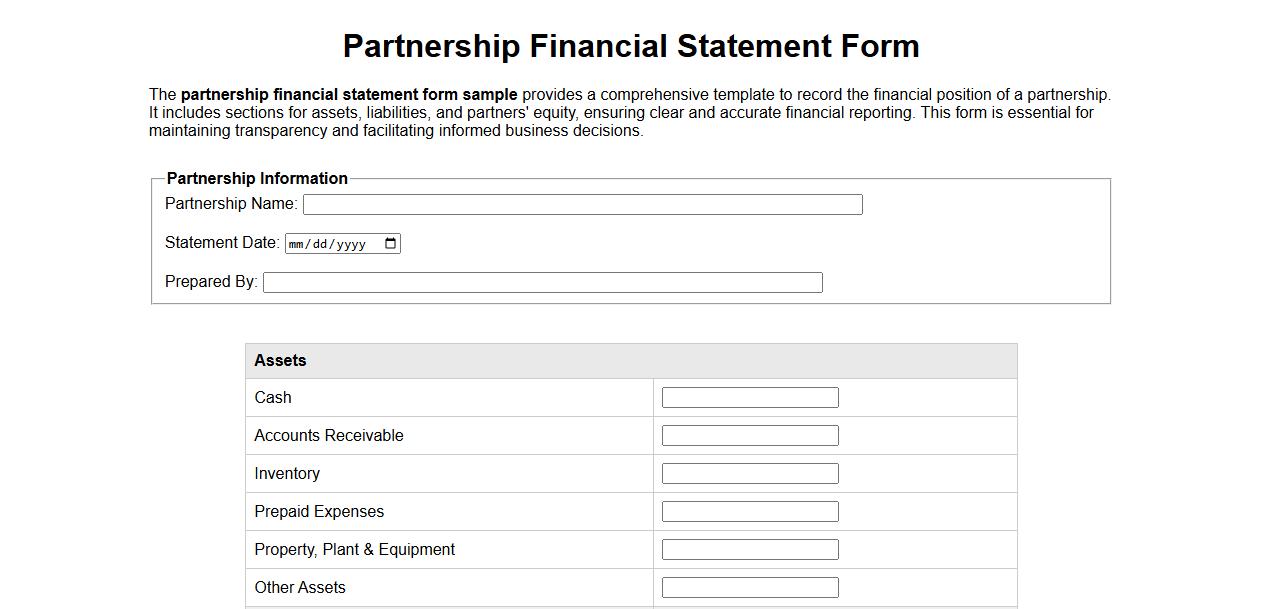 partnership financial statement form sample image preview