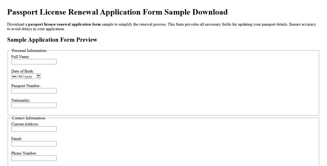 Passport license renewal application form sample download image preview