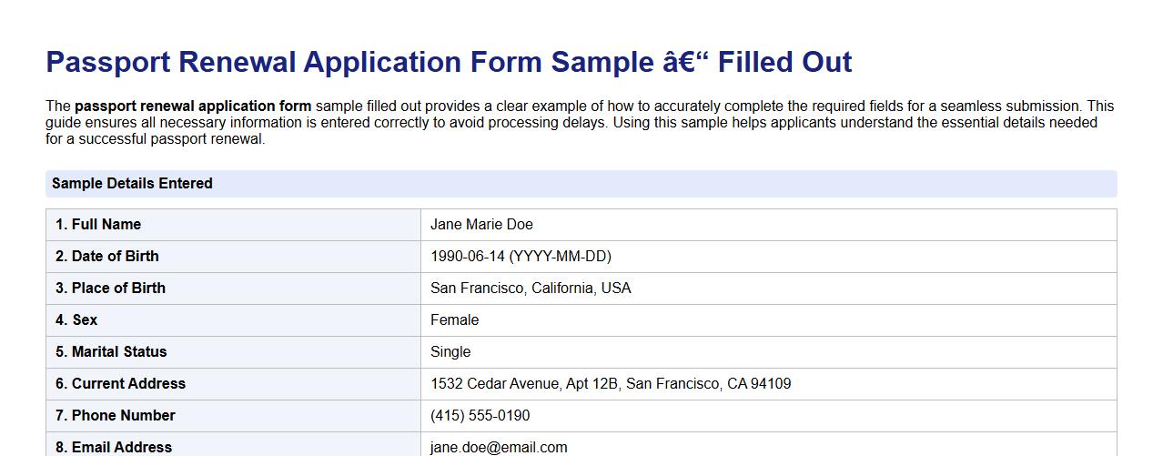 Passport renewal application form sample filled out image preview