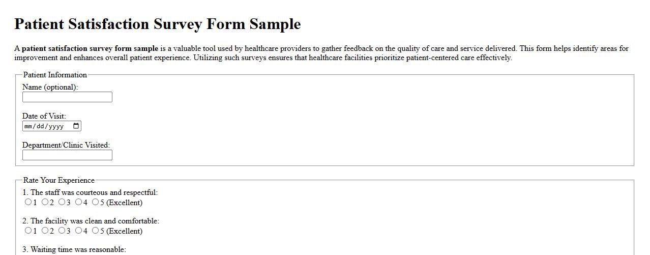 patient satisfaction survey form sample image preview