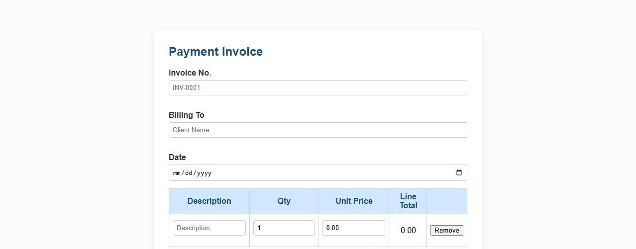 payment invoice form sample with tax calculation image preview
