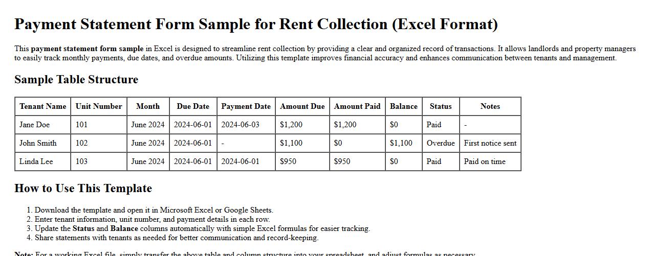 payment statement form sample excel for rent collection image preview