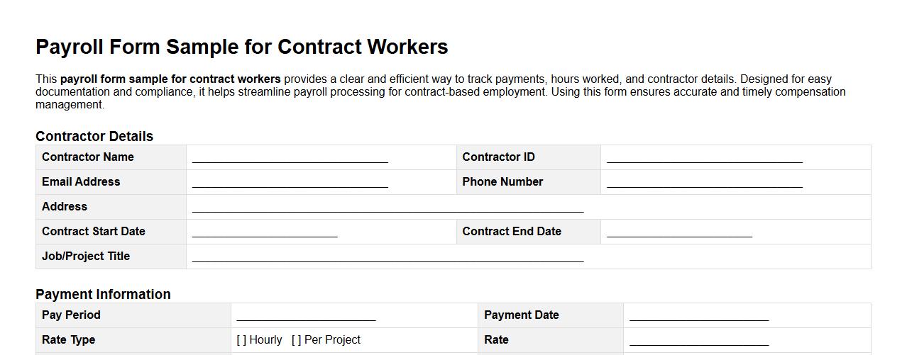 Payroll form sample for contract workers image preview