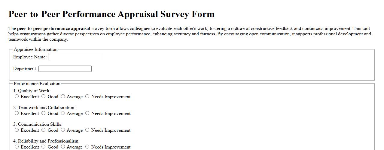 Peer-to-peer performance appraisal survey form image preview