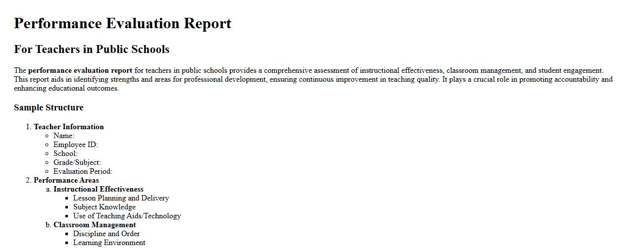 Performance evaluation report for teachers in public schools image preview