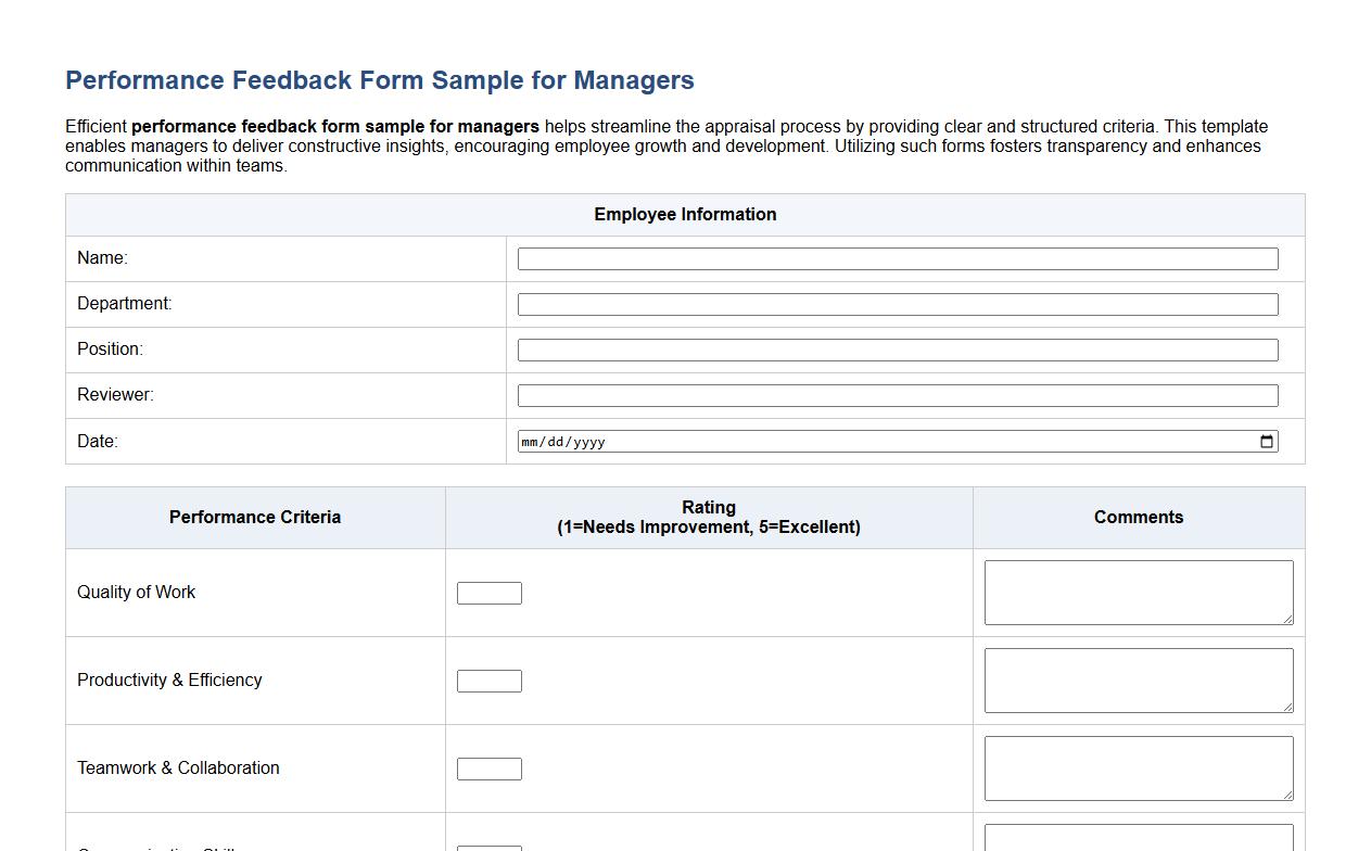 performance feedback form sample for managers image preview