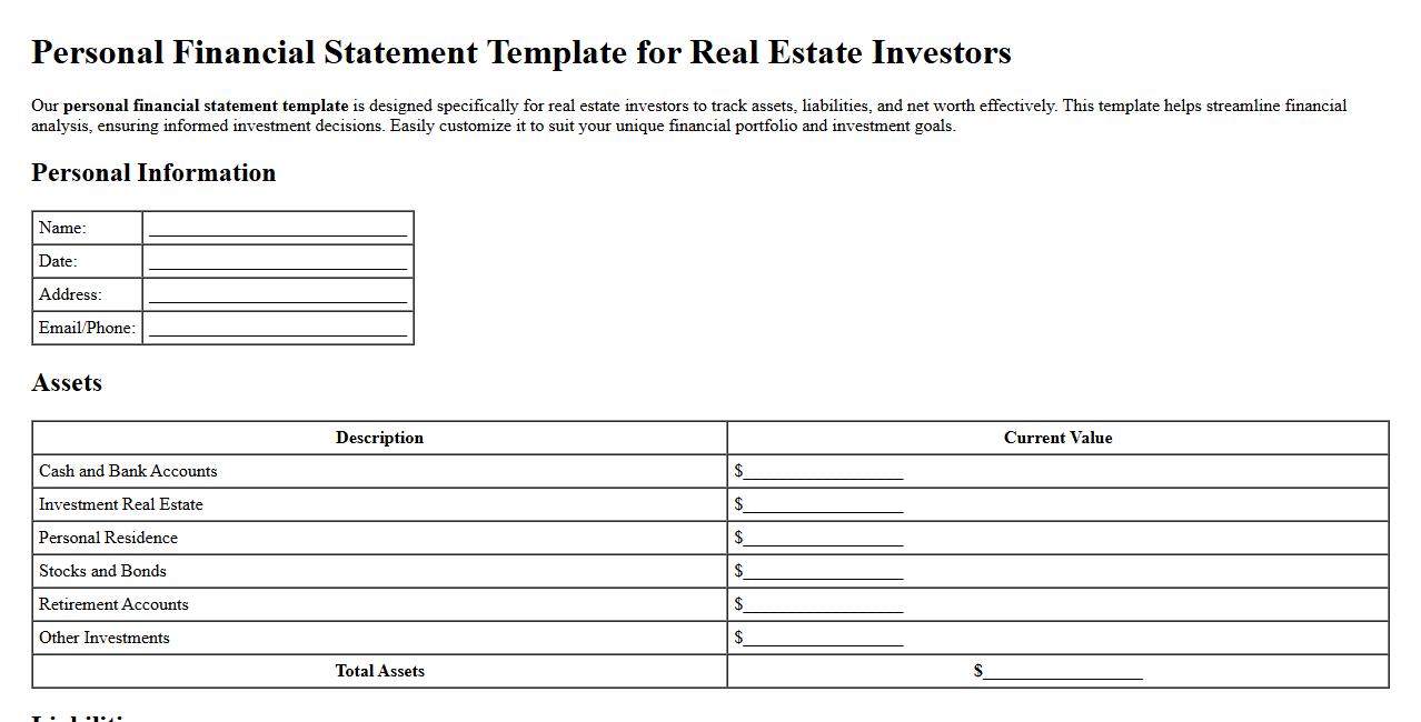 Personal financial statement template for real estate investors image preview