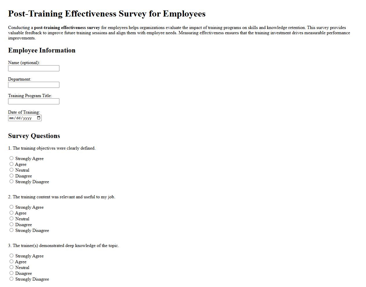post-training effectiveness survey for employees image preview