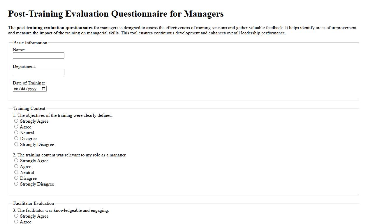 post-training evaluation questionnaire for managers image preview
