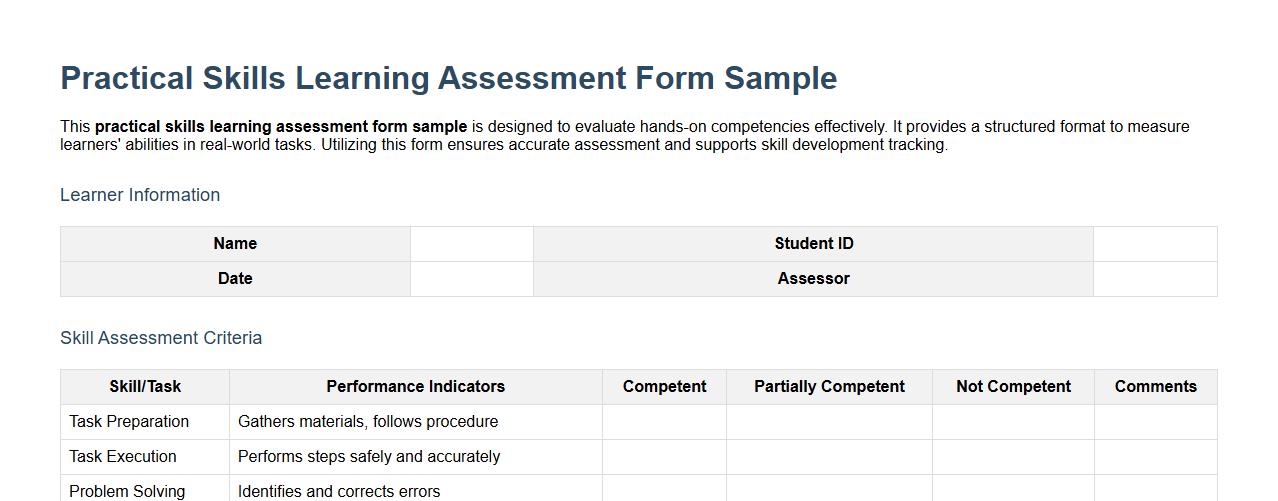 practical skills learning assessment form sample image preview