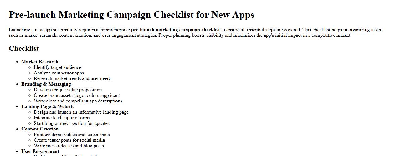 Pre-launch marketing campaign checklist for new apps image preview