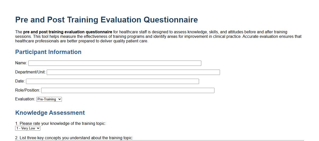 pre and post training evaluation questionnaire for healthcare staff image preview