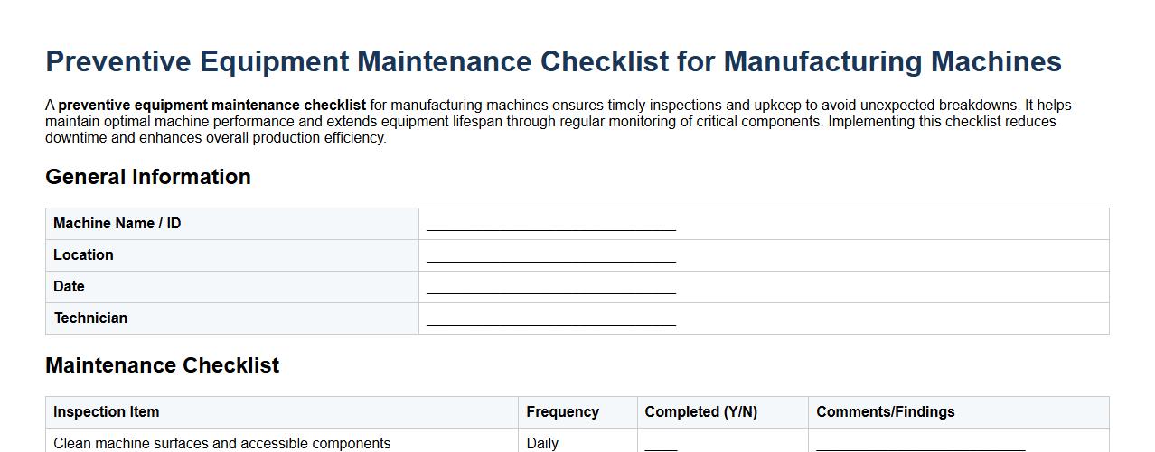 Preventive equipment maintenance checklist for manufacturing machines image preview
