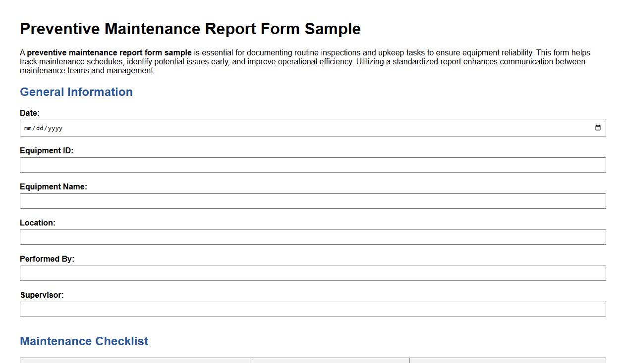 preventive maintenance report form sample image preview