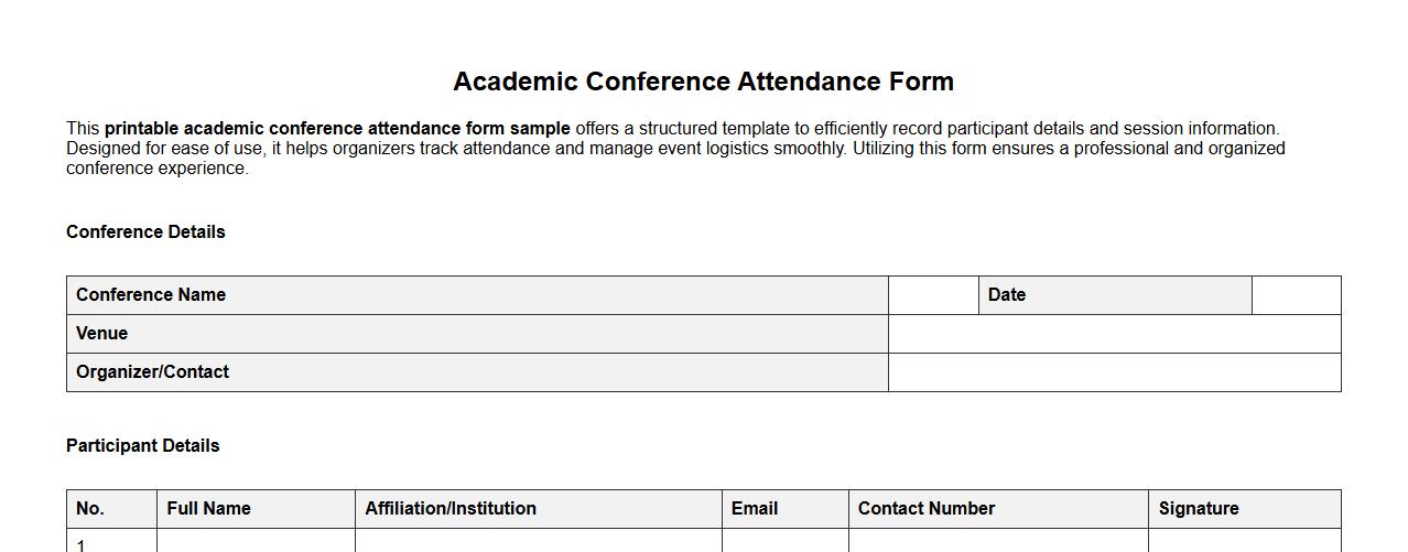 printable academic conference attendance form sample image preview