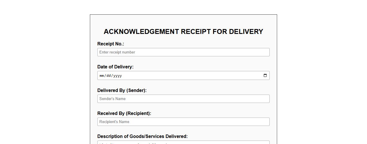 Printable acknowledgement receipt form sample for delivery image preview