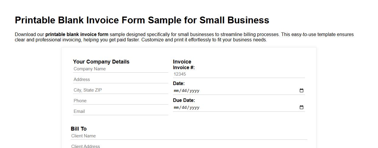 Printable blank invoice form sample for small business image preview