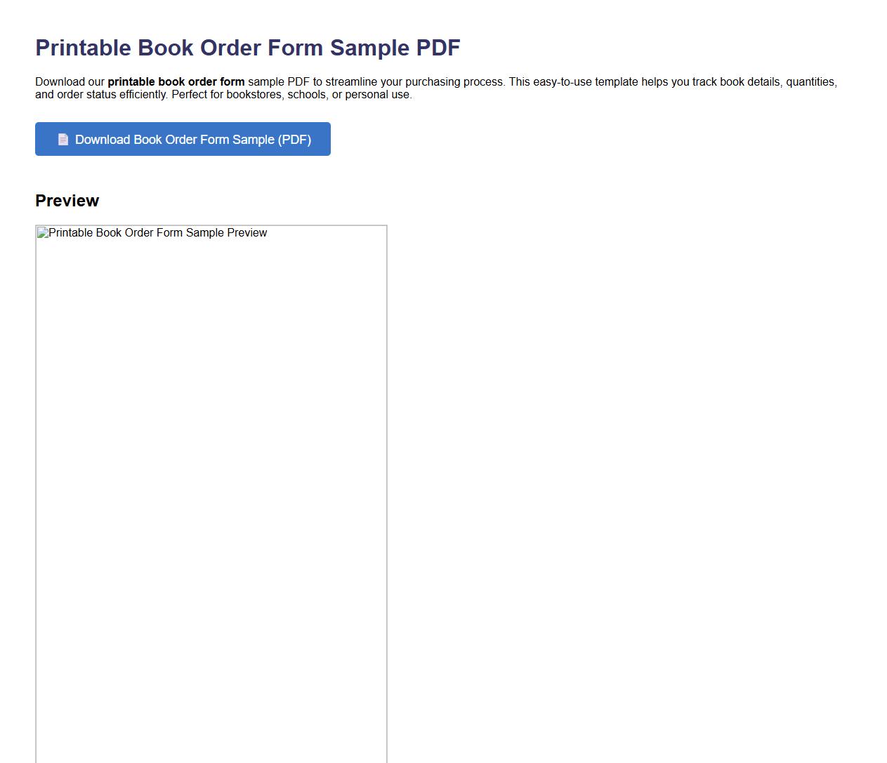 printable book order form sample PDF image preview