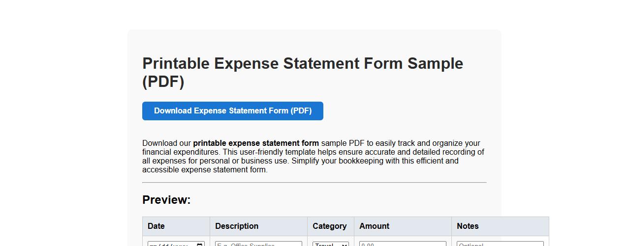printable expense statement form sample pdf image preview